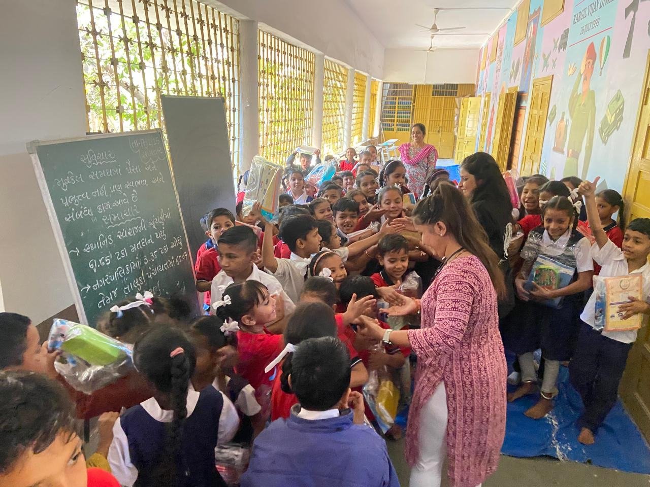 A girl with her new school bag